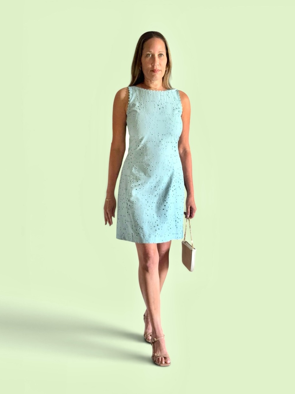 LOFT Mint Eyelet Shift Mini Dress